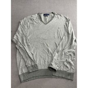 Polo Ralph Lauren Pima Cotton Mens XL Gray Herringbone V Neck Sweater
